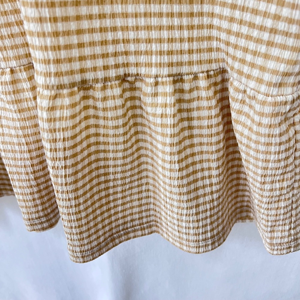Michael Kors Dress Womens Medium Tan Gingham Check Seersucker Ruffle Cottagecore - Picture 5 of 11